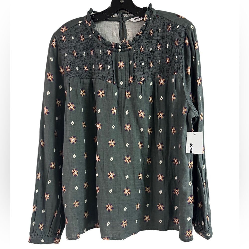 NWT Sonoma Gray Floral Top Size XL